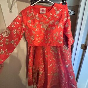 Coral Zardosi Lehenga with Back Cut Out